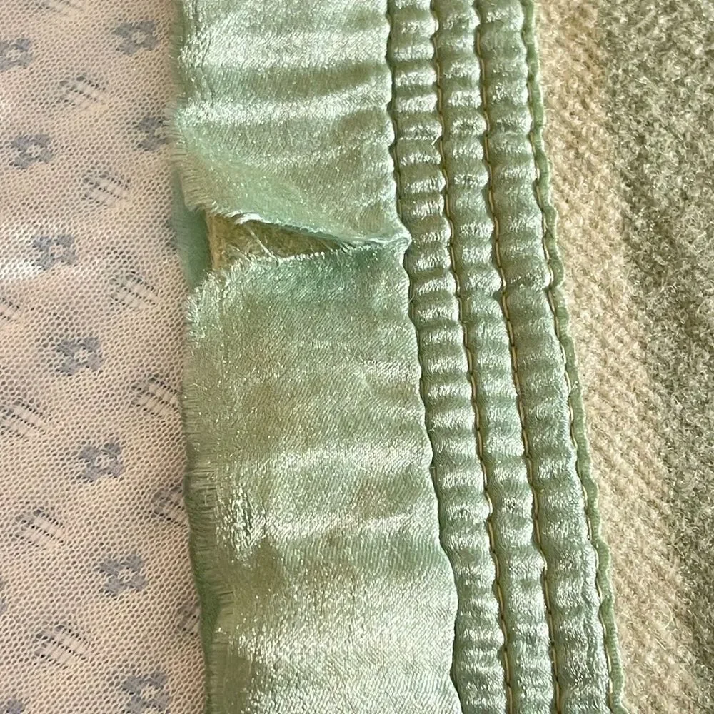 Vintage Light Green & Cream Plaid Wool/Cotton Camp Blanket  - 80